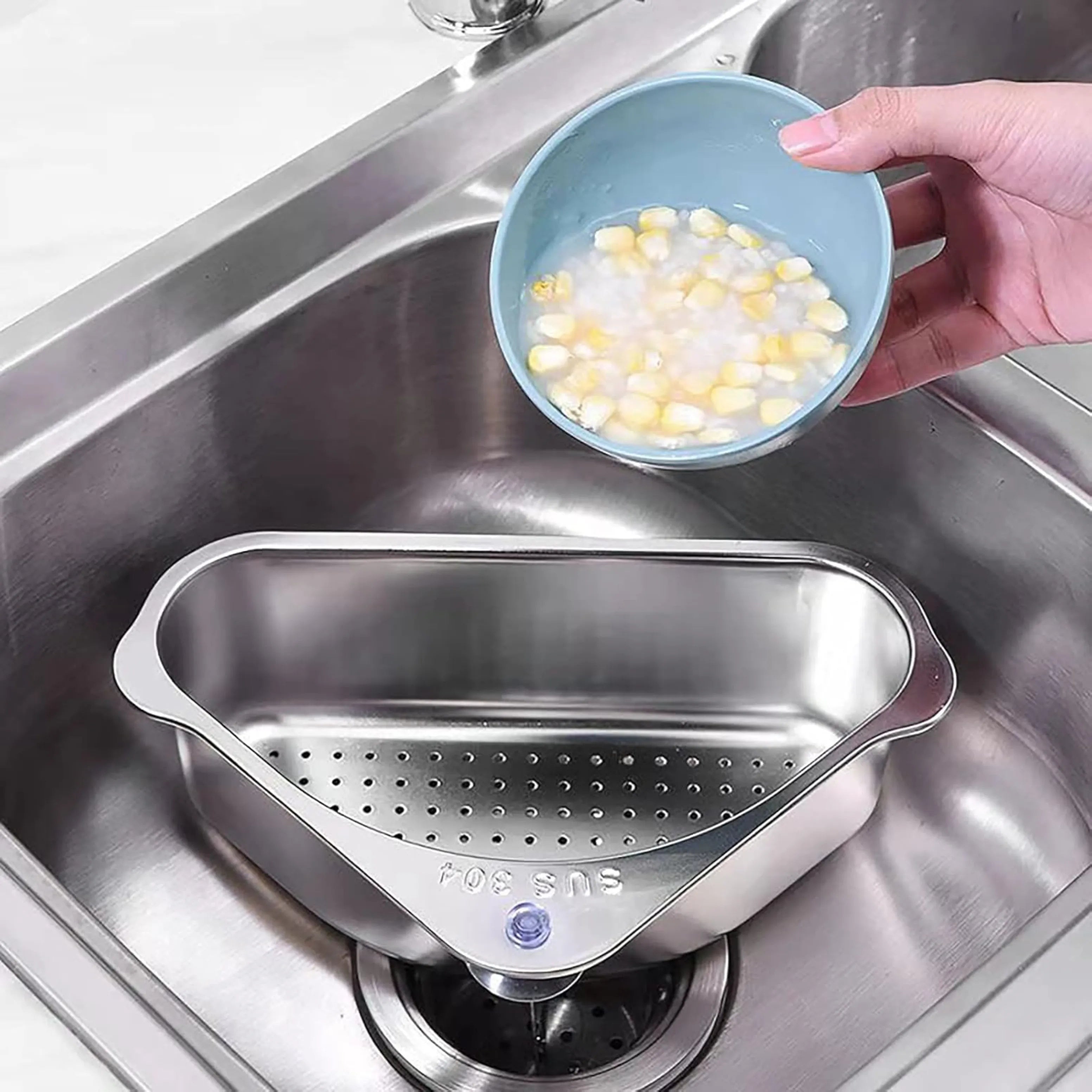 Space-Saving Corner Sink Strainer & Organizer