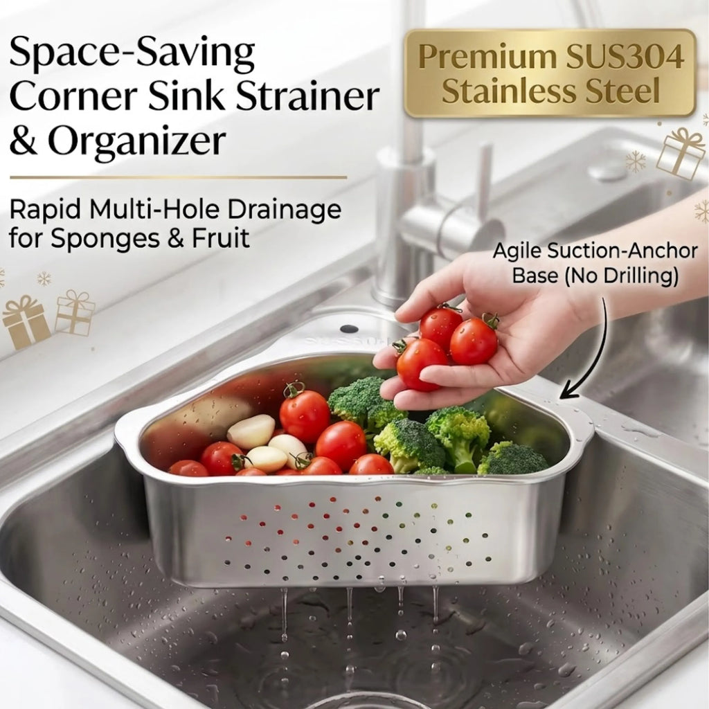 Space-Saving Corner Sink Strainer & Organizer