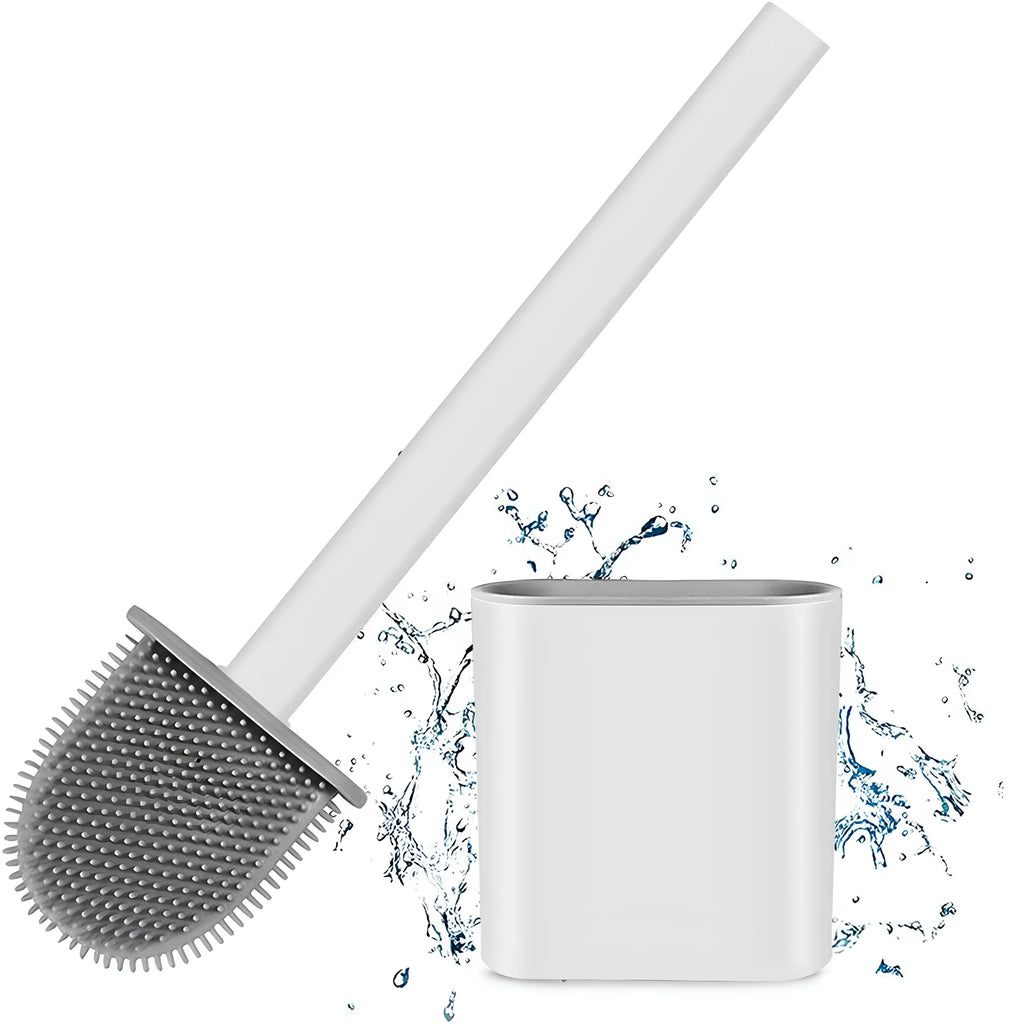 Flat-Head Tangle-Free Silicone Toilet Brush With Holder
