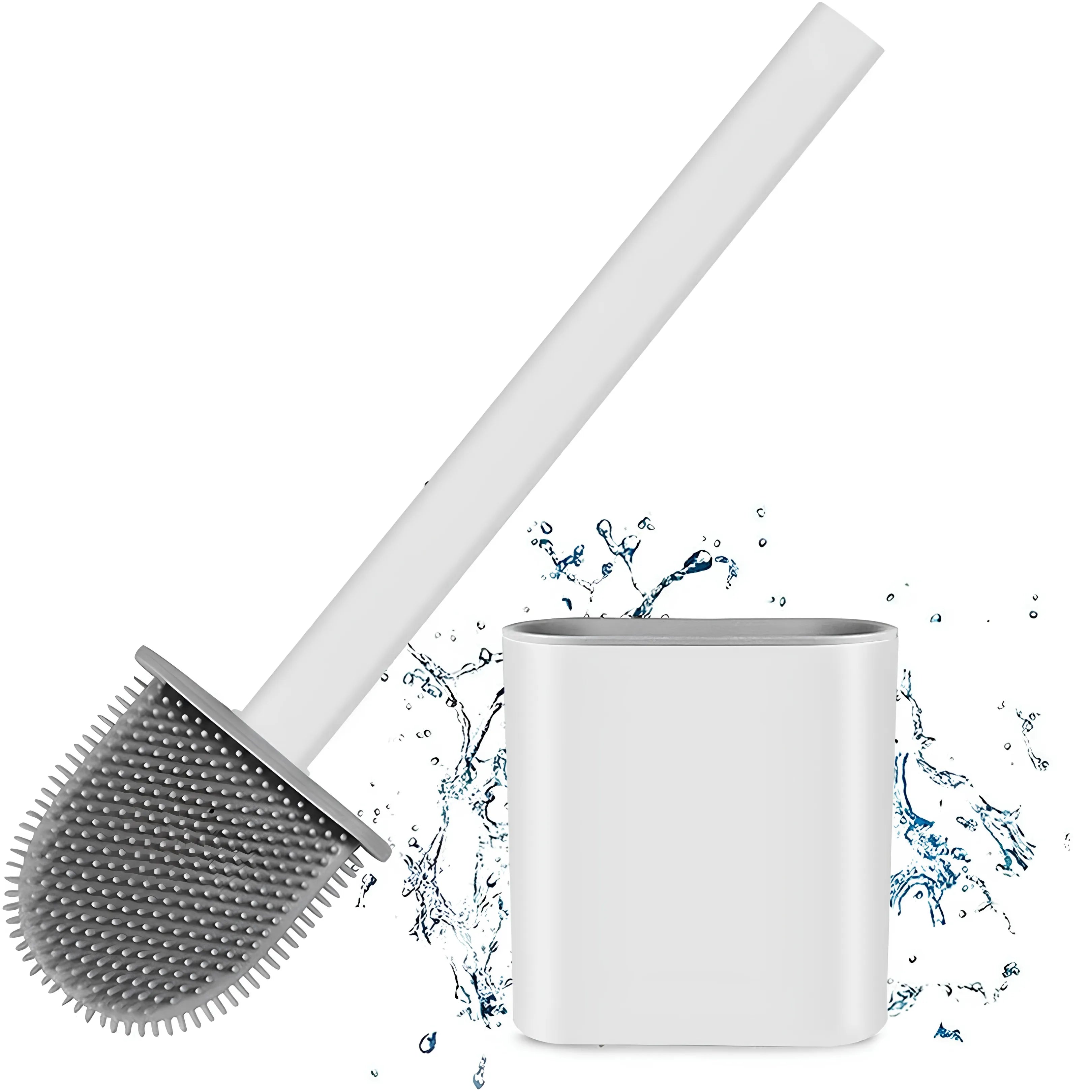 Flat-Head Tangle-Free Silicone Toilet Brush With Holder