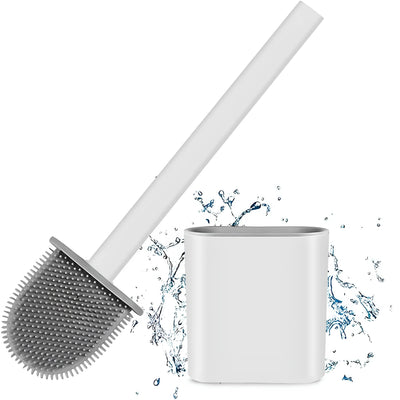Flat-Head Tangle-Free Silicone Toilet Brush With Holder