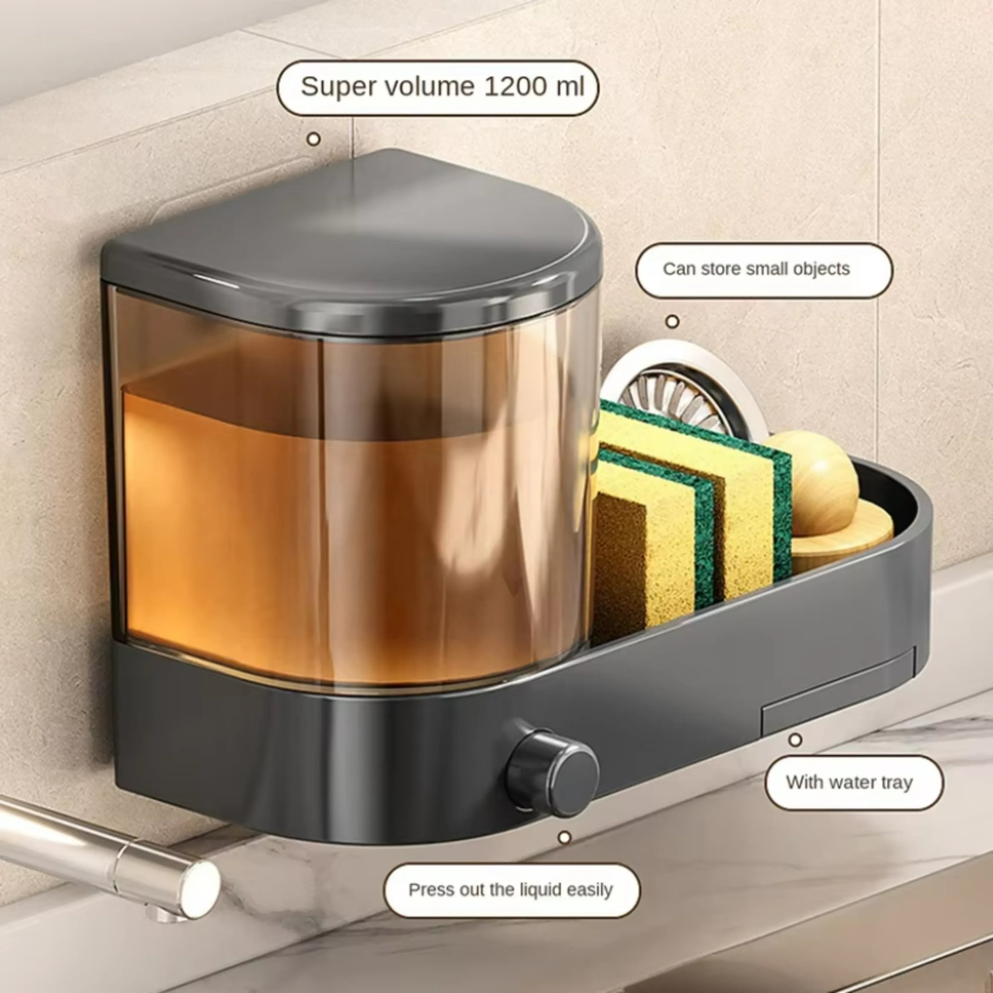 ⏳ DON’T MISS THIS DEAL⏳ No-Drill Wall-Mounted Soap Dispenser with Sponge Holder