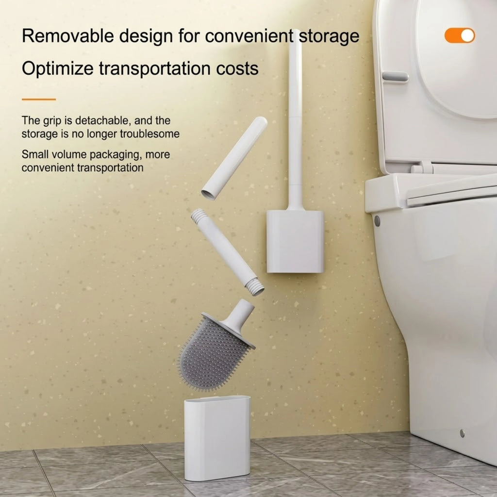 Flat-Head Tangle-Free Silicone Toilet Brush With Holder