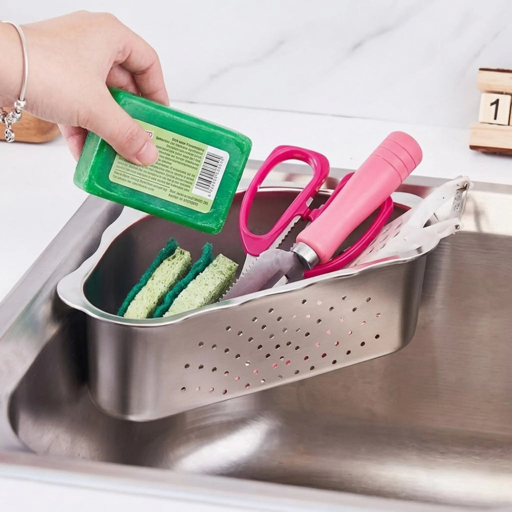 Space-Saving Corner Sink Strainer & Organizer