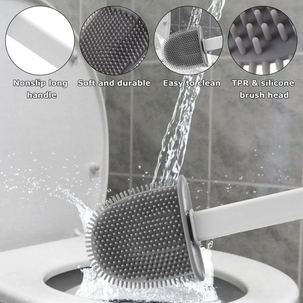 Flat-Head Tangle-Free Silicone Toilet Brush With Holder