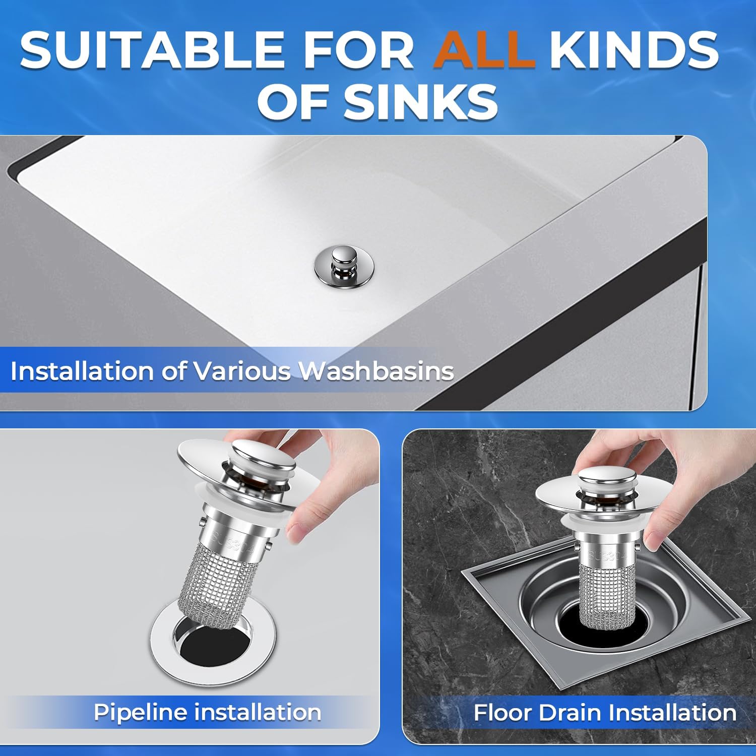 🔥Limited Time 50% OFF🔥2-in-1 Pop-Up Sink Strainer -  Hair Stopper & Drain Plug
