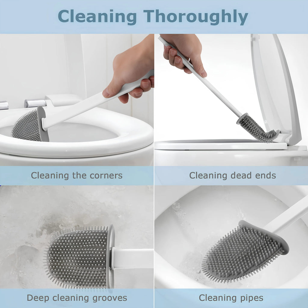 Flat-Head Tangle-Free Silicone Toilet Brush With Holder