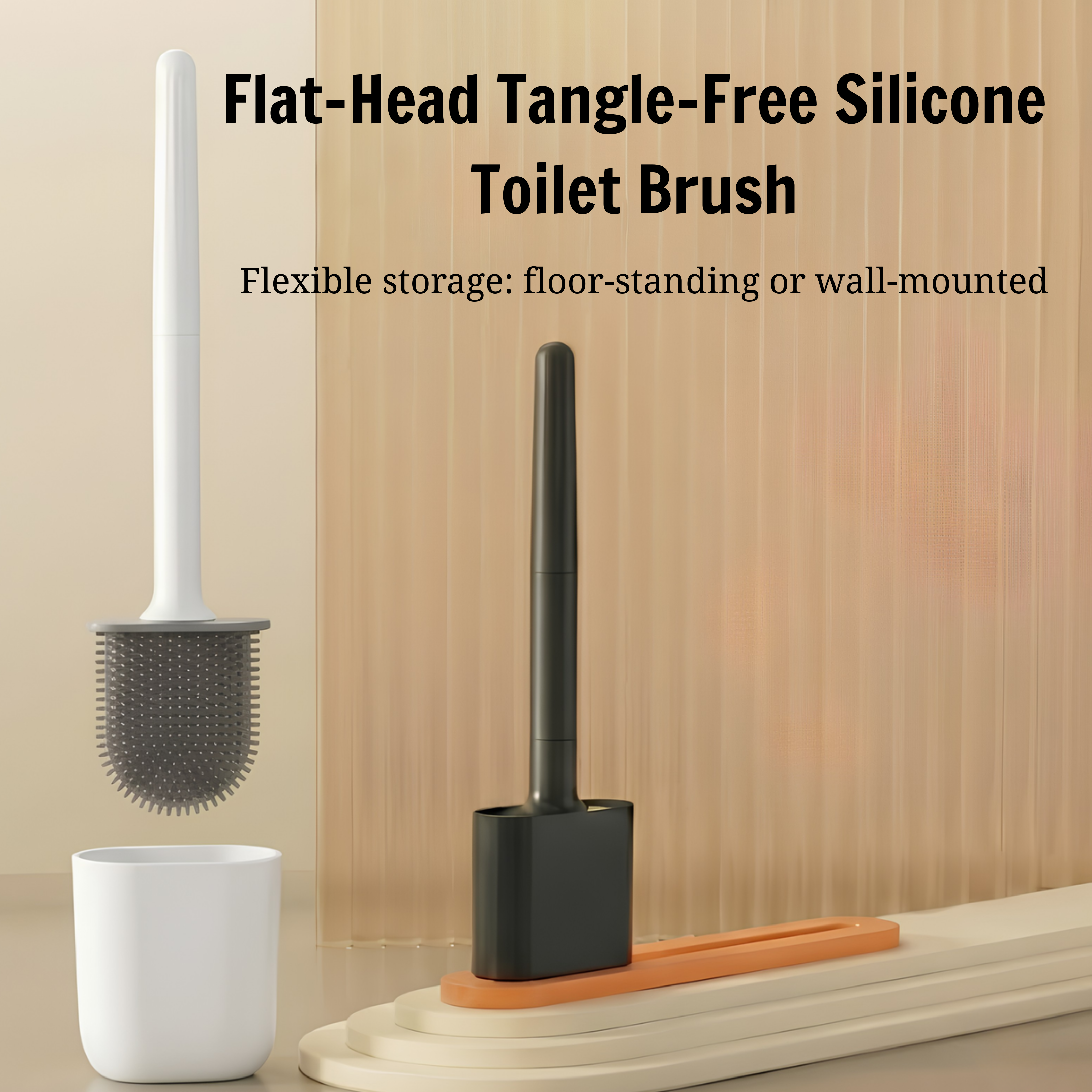 Flat-Head Tangle-Free Silicone Toilet Brush With Holder